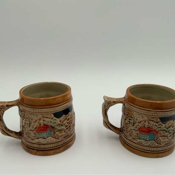 Vintage 2 SANYO JAPAN CUPS Ceramic German Style Stein Beer Cups. 3” Tall - Picture 4 of 6